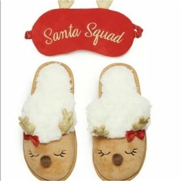Elli by Capellini of New York Santa squad  slippers & eye mask girls S - Picture 1 of 9